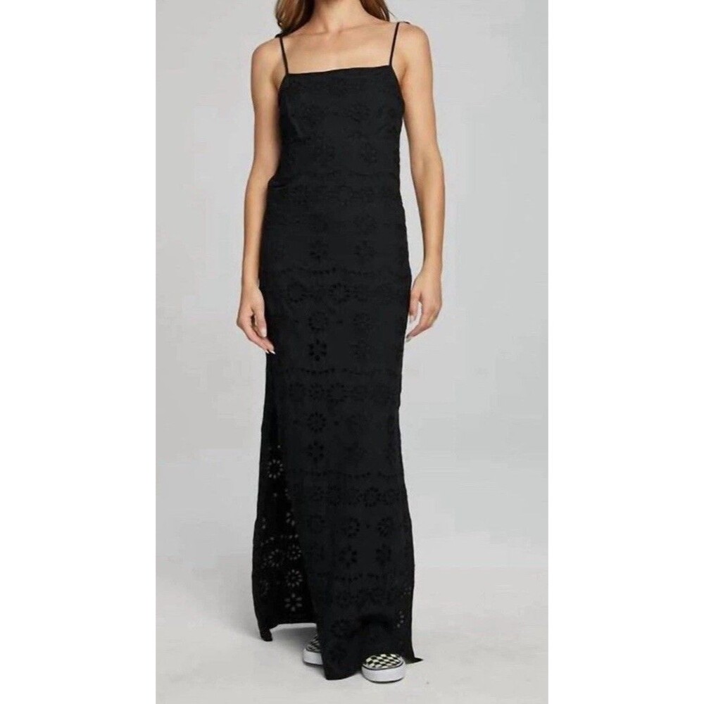 Chaser Palisades Maxi Dress Womens Medium Lined Cotton Embroidered Floral Black